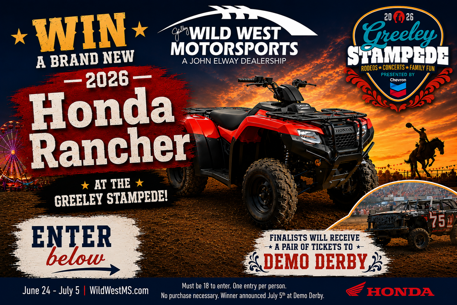 Win a brand new 2026 Honda Rancher at the Greeley Stampede